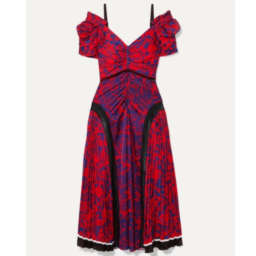 Self-Portrait Red Off-Shoulder Midi Dress